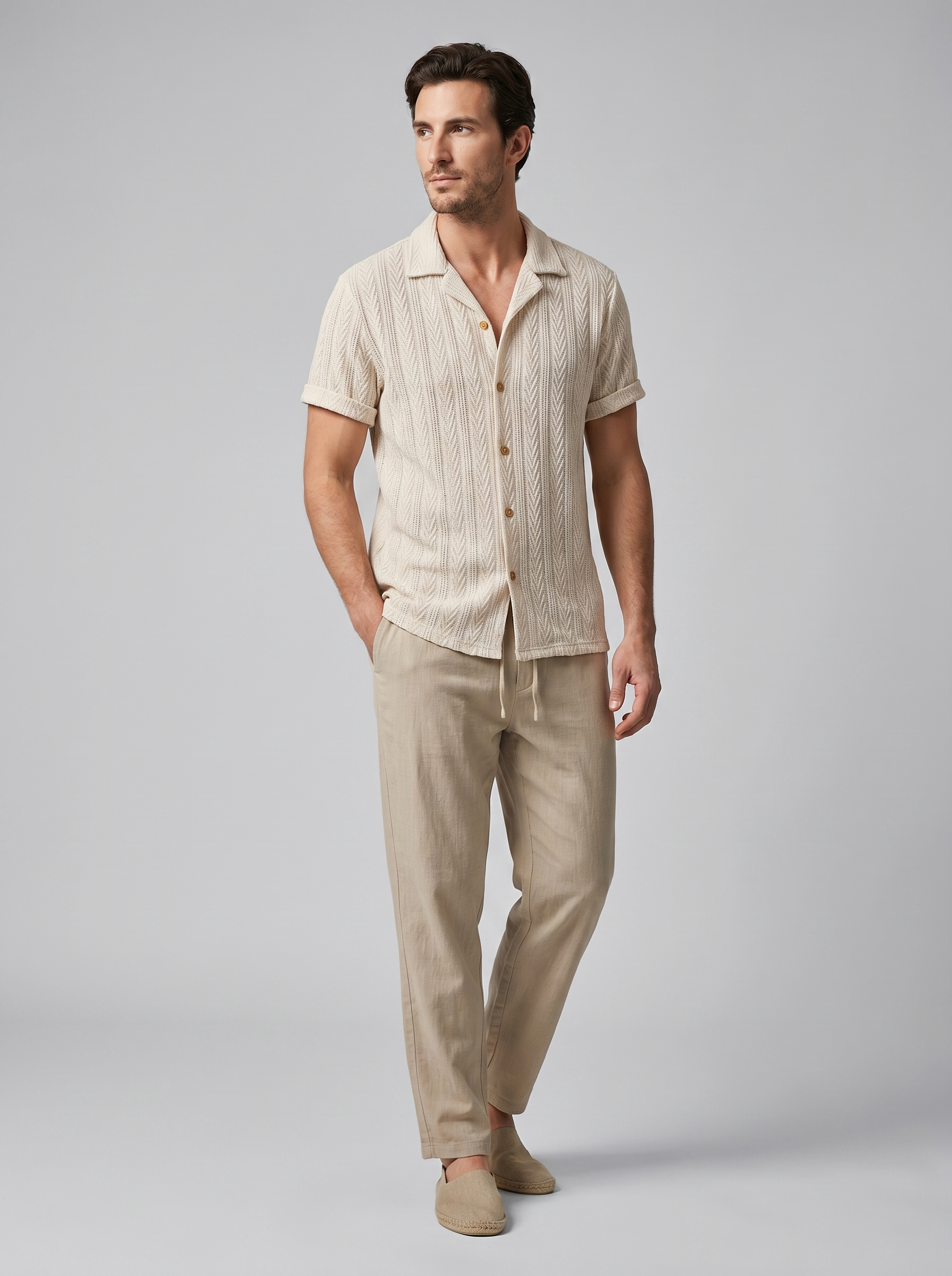 Men's Open-Knit Shirt and Trousers Set