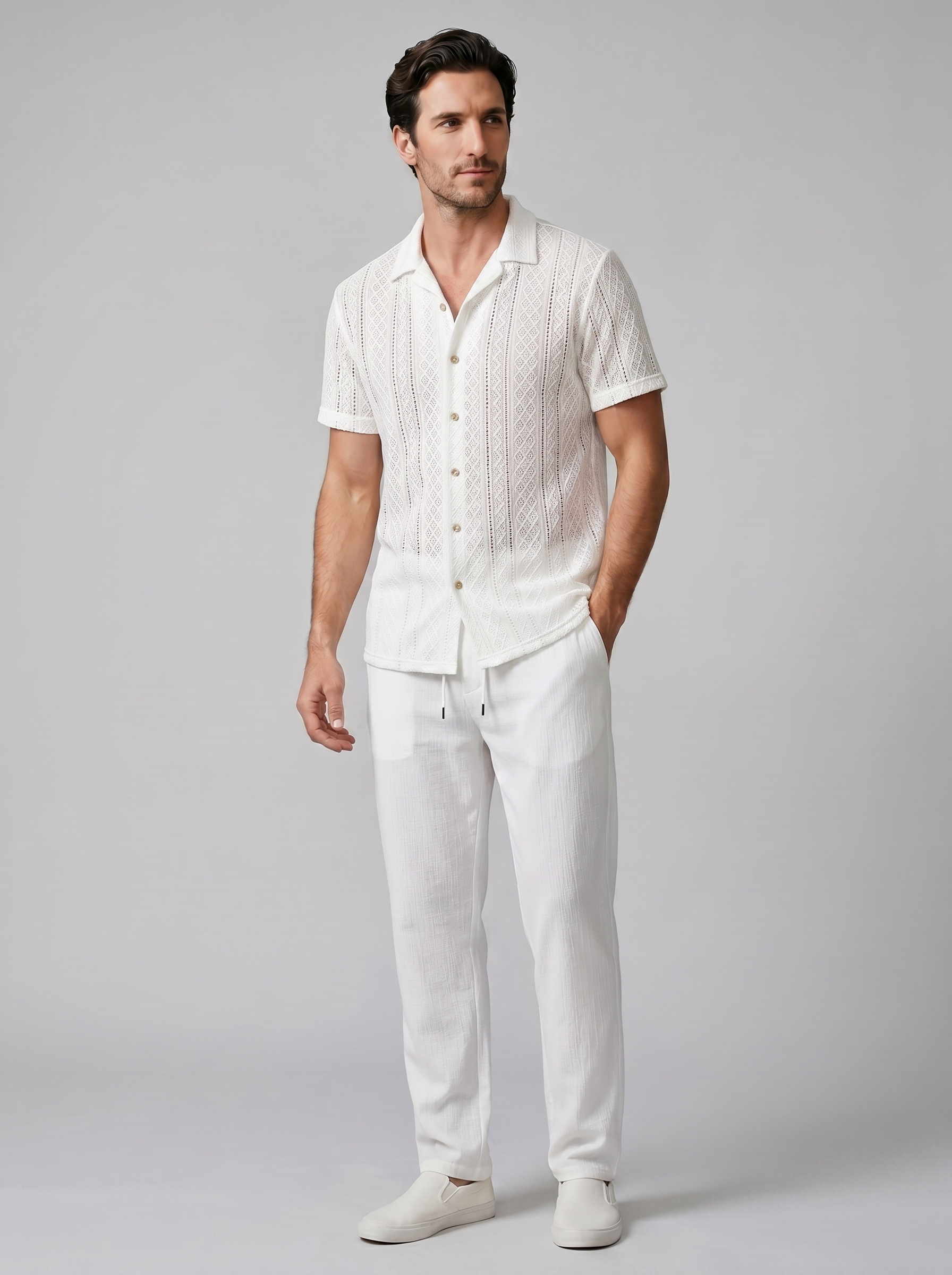 Men's Open-Knit Shirt and Trousers Set