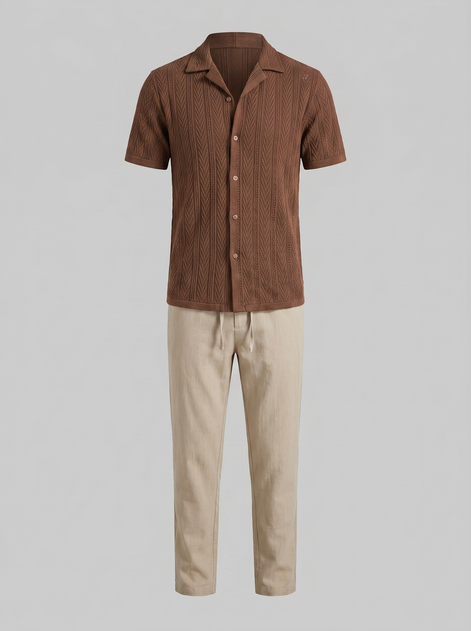 Men's Open-Knit Shirt and Trousers Set