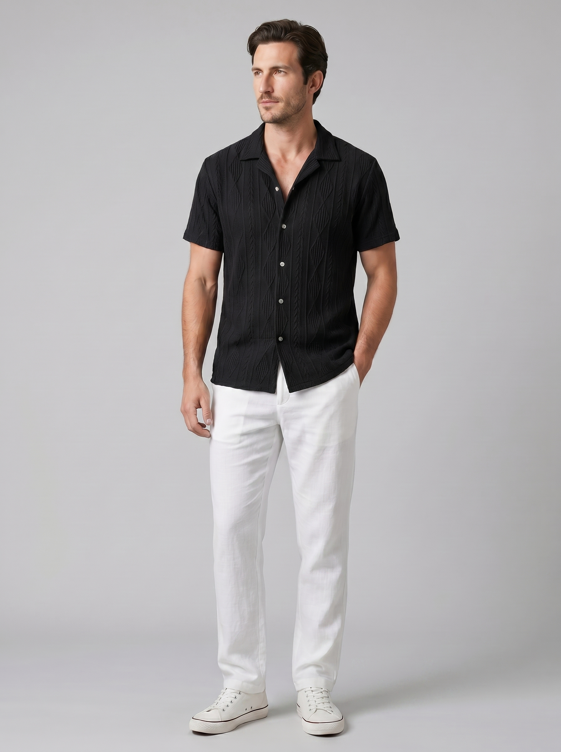 Men's Open-Knit Shirt and Trousers Set