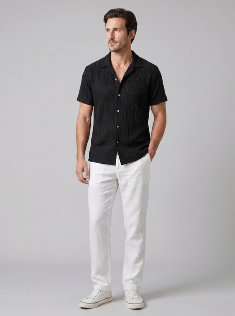 Men's Open-Knit Shirt and Trousers Set