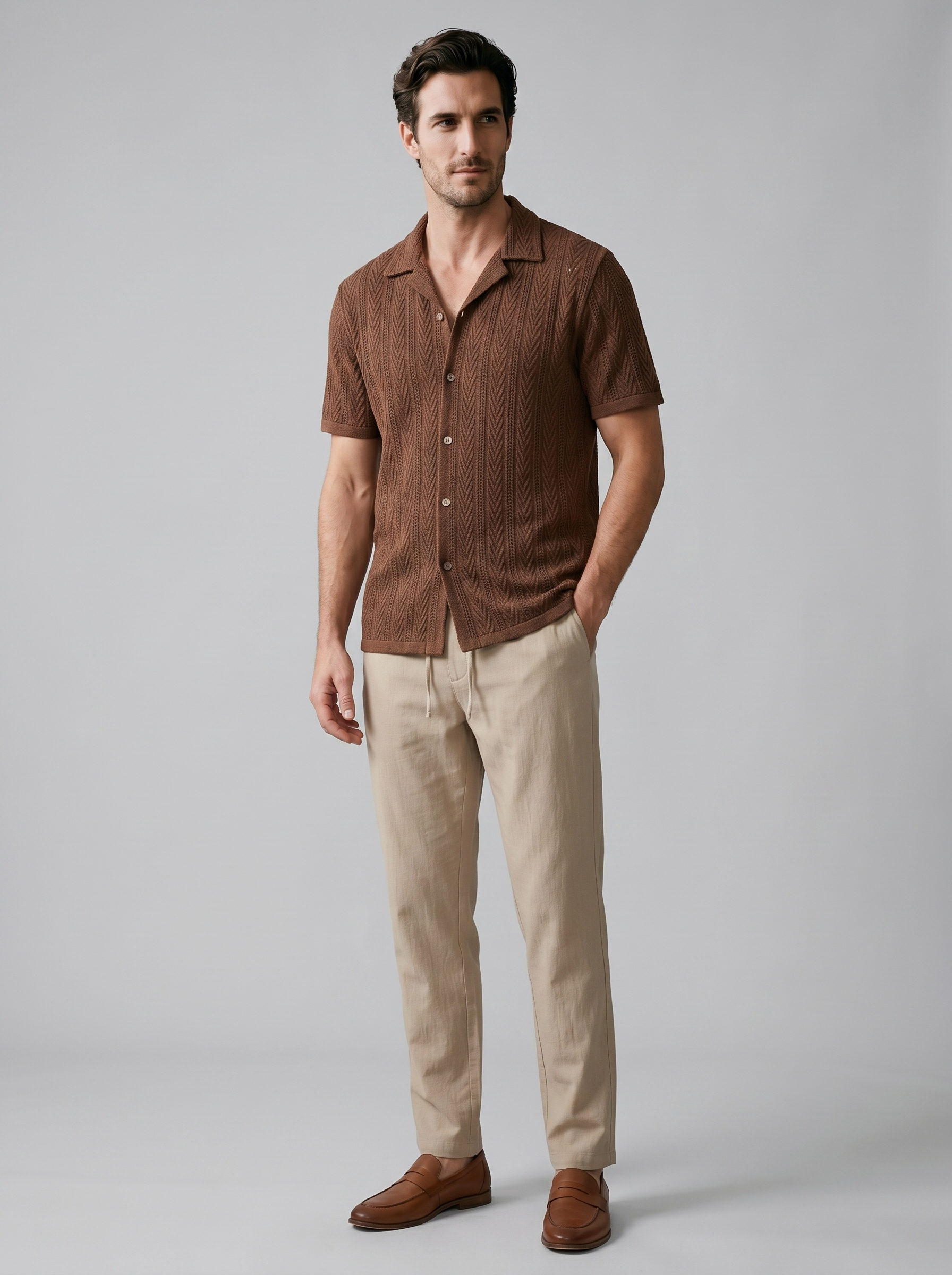 Men's Open-Knit Shirt and Trousers Set