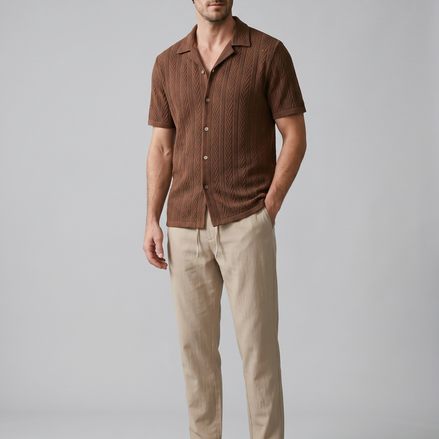 Men's Open-Knit Shirt and Trousers Set