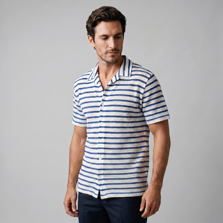 Men's Open-Knit Stripe Resort Shirt