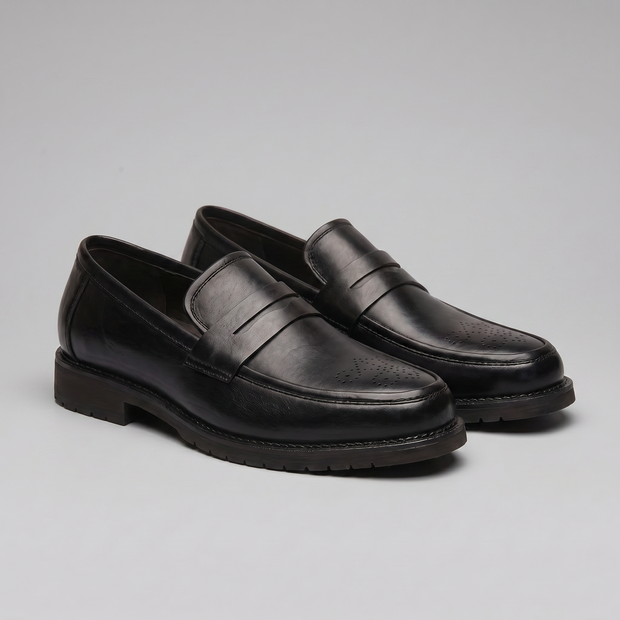 Men's Penny Loafers with Brogue Details