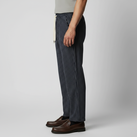 Men's Pinstripe Cotton Linen Drawstring Trousers