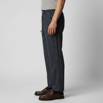 Men's Pinstripe Cotton Linen Drawstring Trousers