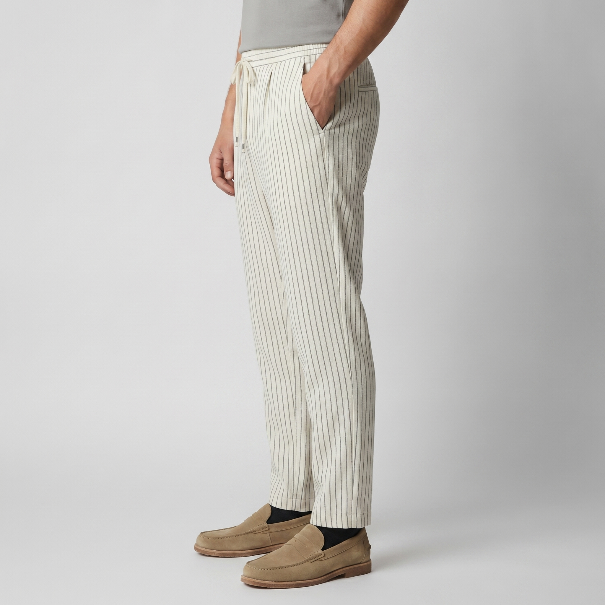 Men's Pinstripe Linen Cotton Drawstring Trousers