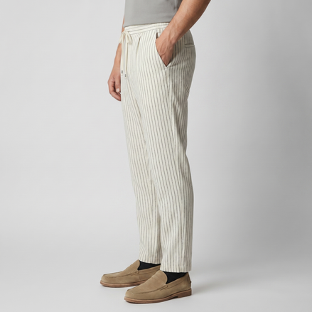 Men's Pinstripe Linen Cotton Drawstring Trousers