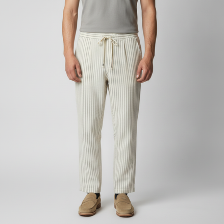 Men's Pinstripe Linen Cotton Drawstring Trousers
