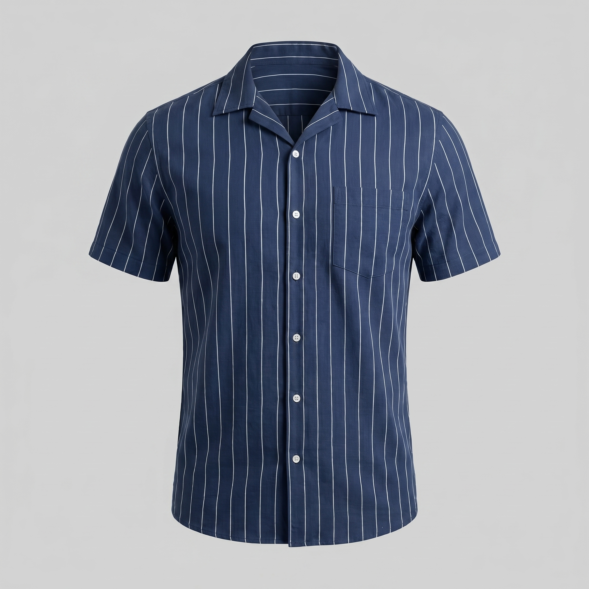 Men's Pinstripe Short-Sleeve Camp Shirt