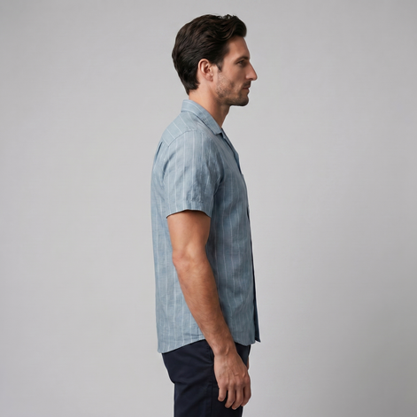 Men's Pinstripe Short-Sleeve Camp Shirt