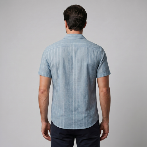 Men's Pinstripe Short-Sleeve Camp Shirt