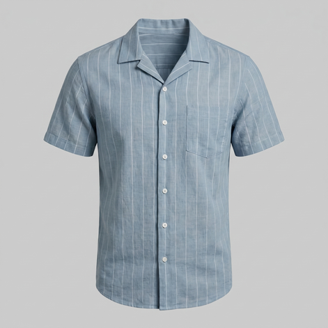 Men's Pinstripe Short-Sleeve Camp Shirt