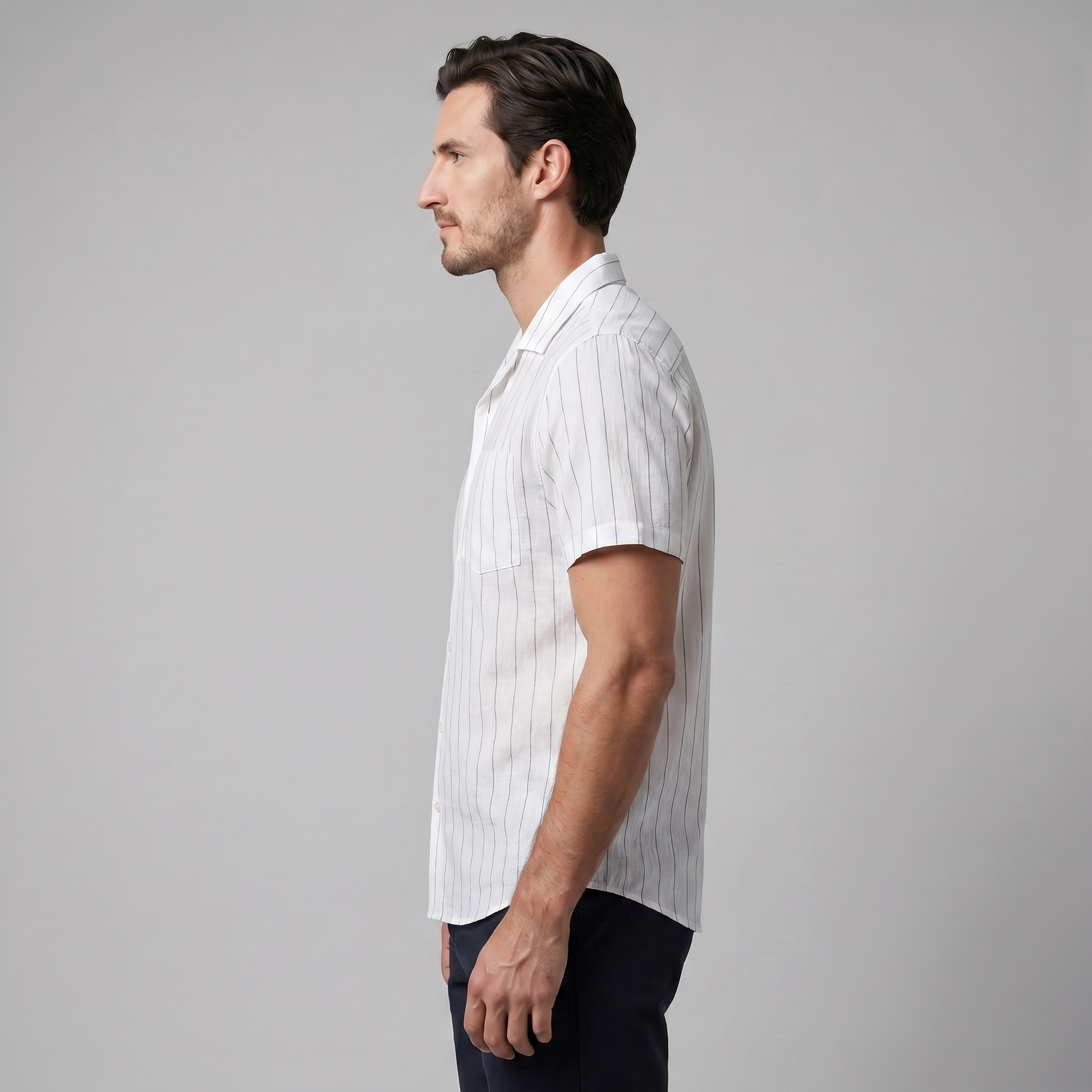 Men's Pinstripe Short-Sleeve Camp Shirt