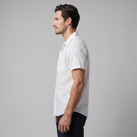 Men's Pinstripe Short-Sleeve Camp Shirt