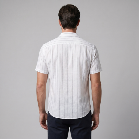 Men's Pinstripe Short-Sleeve Camp Shirt