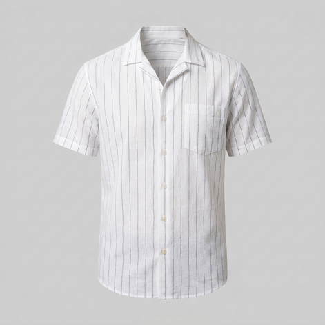 Men's Pinstripe Short-Sleeve Camp Shirt