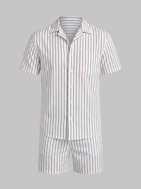 Men's Pinstripe Short Sleeve Co-Ord Set