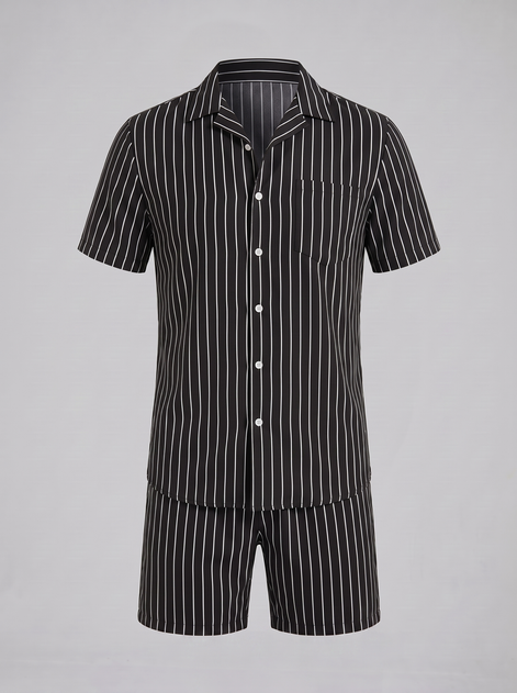 Men's Pinstripe Short Sleeve Co-Ord Set