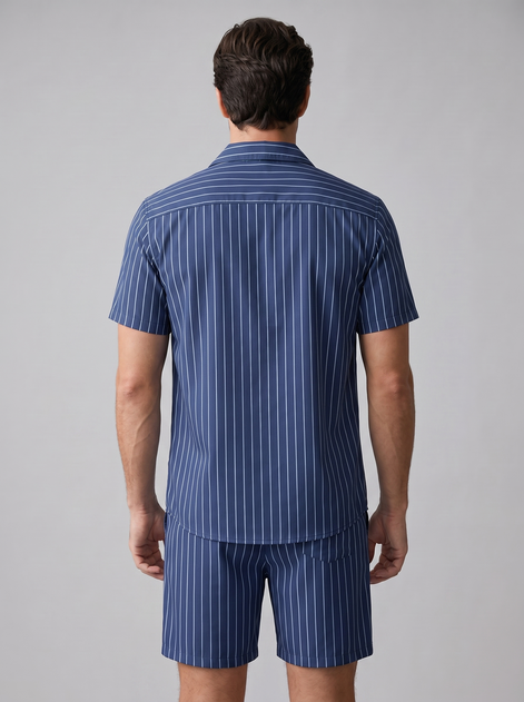 Men's Pinstripe Short Sleeve Co-Ord Set