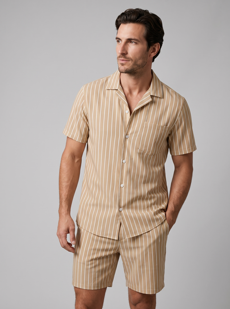 Men's Pinstripe Short Sleeve Co-Ord Set