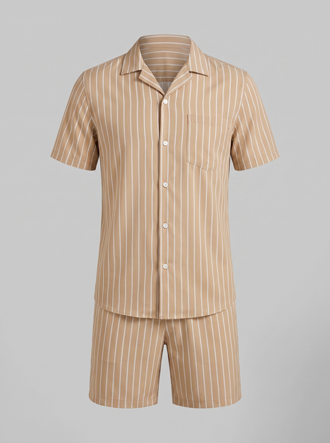 Men's Pinstripe Short Sleeve Co-Ord Set