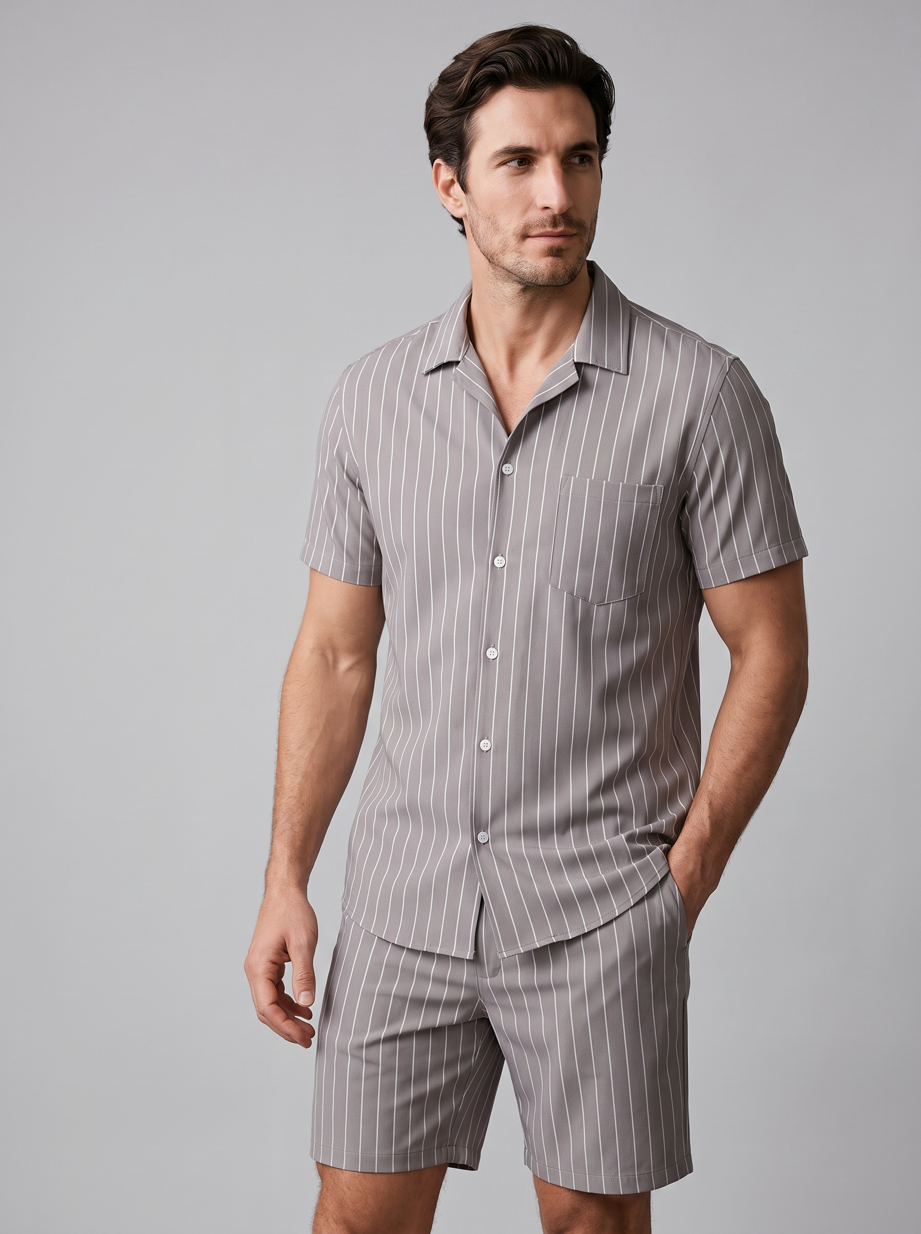 Men's Pinstripe Short Sleeve Co-Ord Set