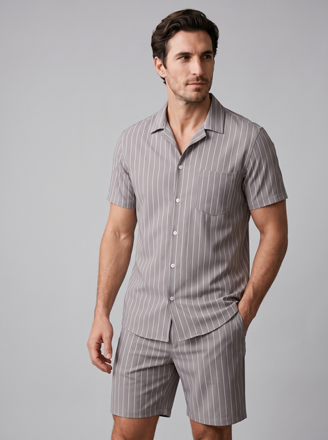 Men's Pinstripe Short Sleeve Co-Ord Set