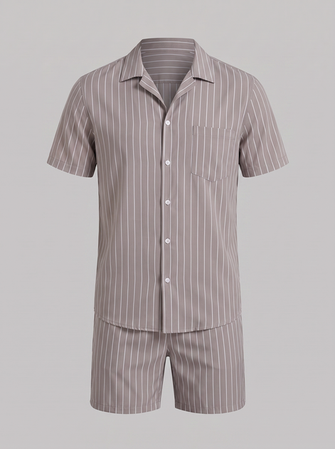 Men's Pinstripe Short Sleeve Co-Ord Set