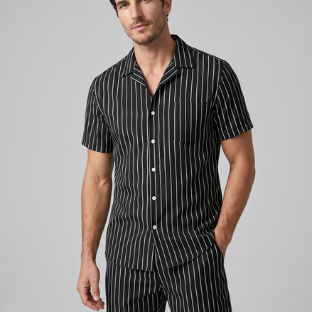 Men's Pinstripe Short Sleeve Co-Ord Set