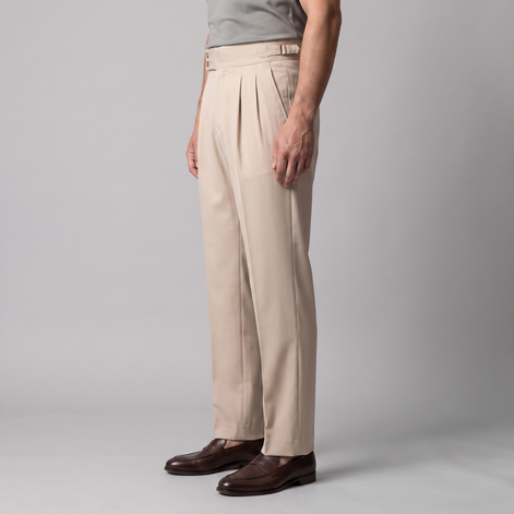 Men's Pleated Tailored Trousers with Turn-Ups