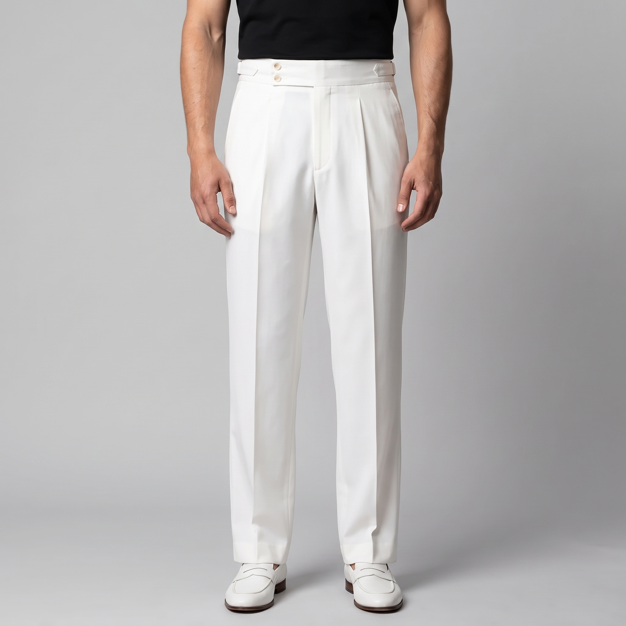 Men's Pleated Tailored Trousers with Turn-Ups