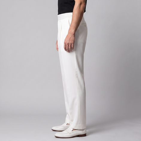 Men's Pleated Tailored Trousers with Turn-Ups