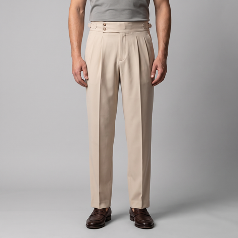Men's Pleated Tailored Trousers with Turn-Ups
