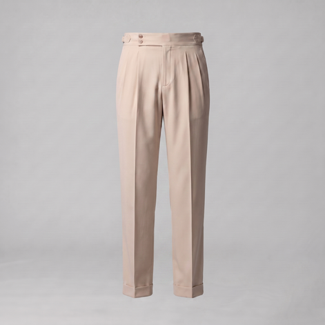 Men's Pleated Tailored Trousers with Turn-Ups