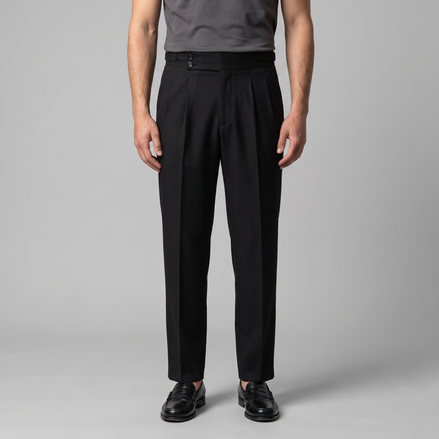 Men's Pleated Tailored Trousers with Turn-Ups