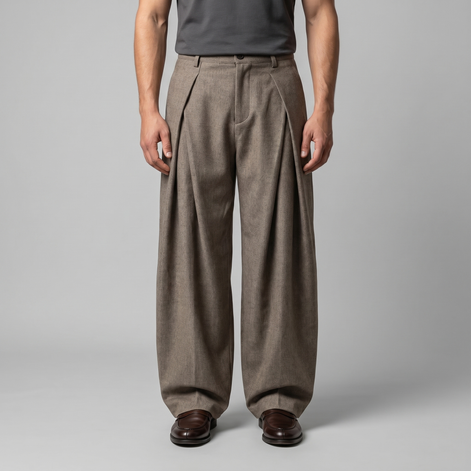 Men's Pleated Wide-Leg Tailored Trousers
