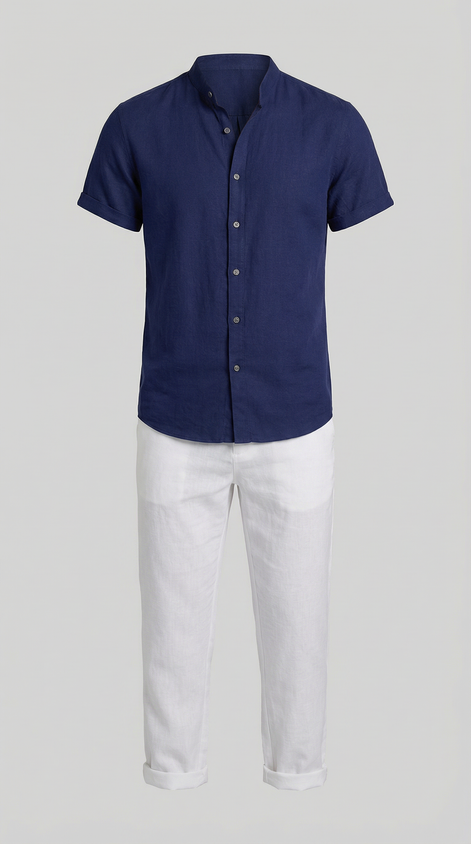 Men's Polo Shirt and Linen Trouser Set