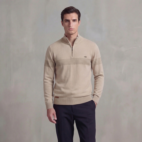 Men's Quarter Zip Sweater with Stripe Detail
