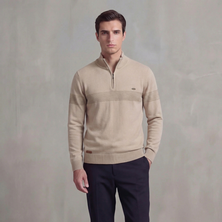 Men's Quarter Zip Sweater with Stripe Detail