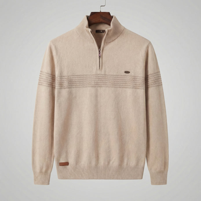 Men's Quarter Zip Sweater with Stripe Detail