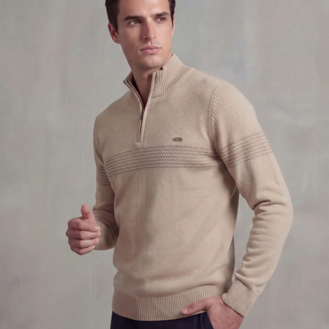 Men's Quarter Zip Sweater with Stripe Detail