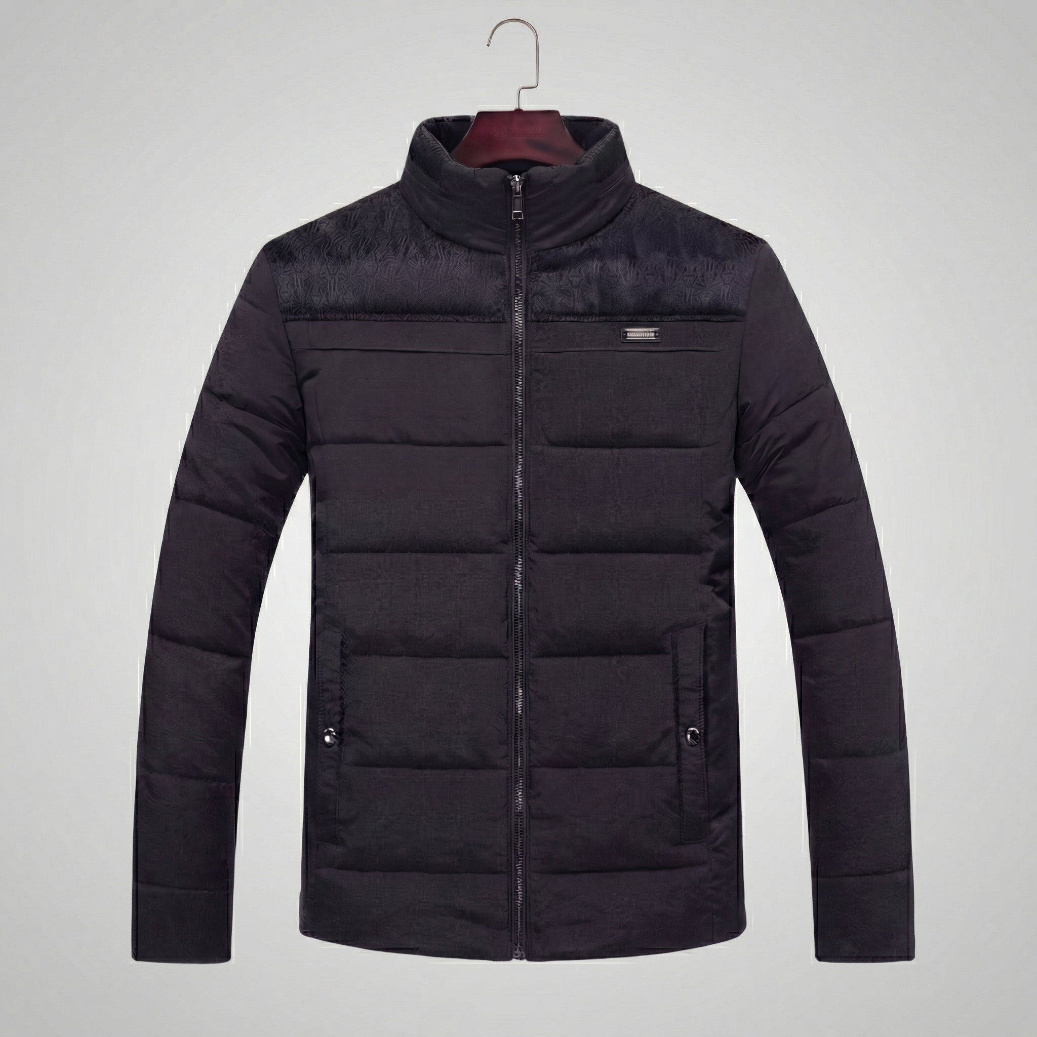 Men's Quilted Fleece Jacket with Stand-Up Collar