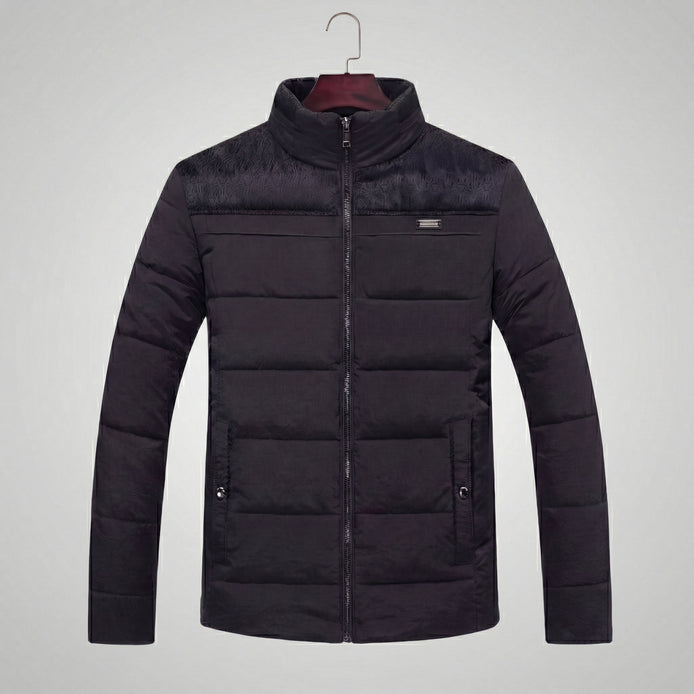 Men's Quilted Fleece Jacket with Stand-Up Collar