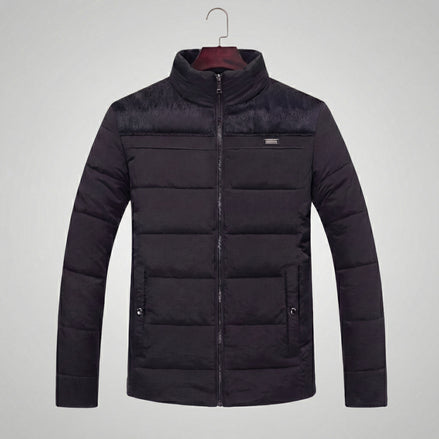 Men's Quilted Fleece Jacket with Stand-Up Collar