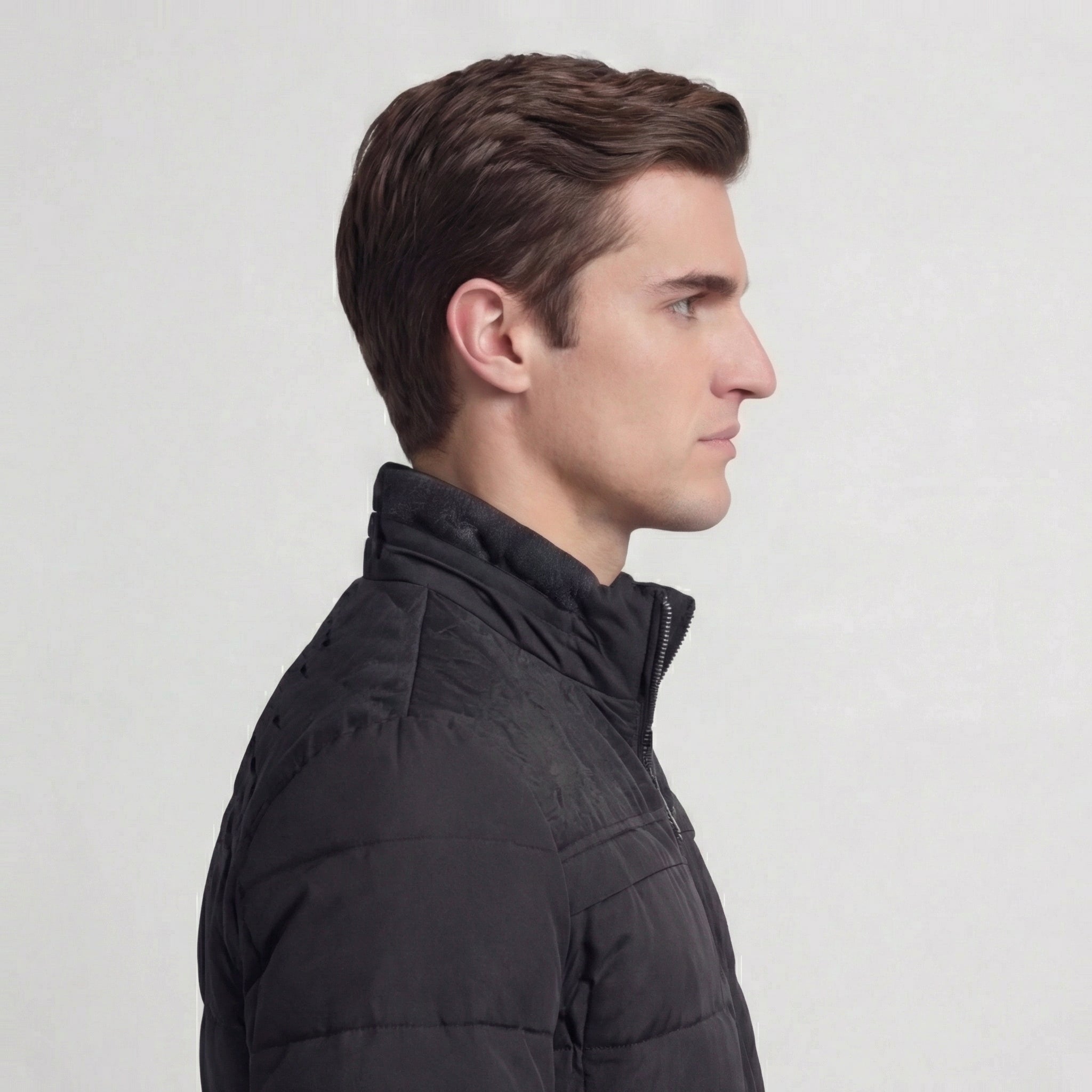 Men's Quilted Fleece Jacket with Stand-Up Collar