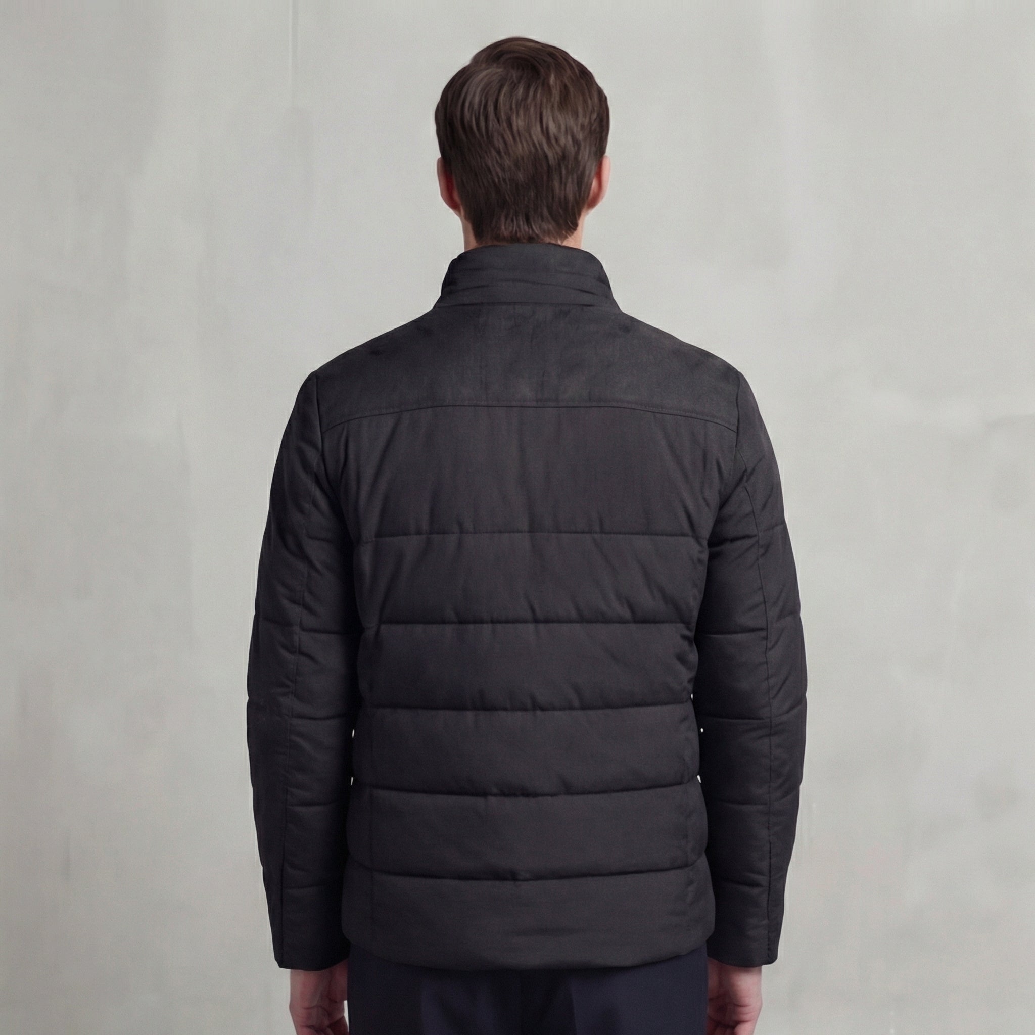 Men's Quilted Fleece Jacket with Stand-Up Collar