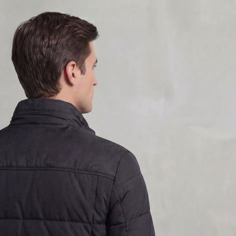 Men's Quilted Fleece Jacket with Stand-Up Collar