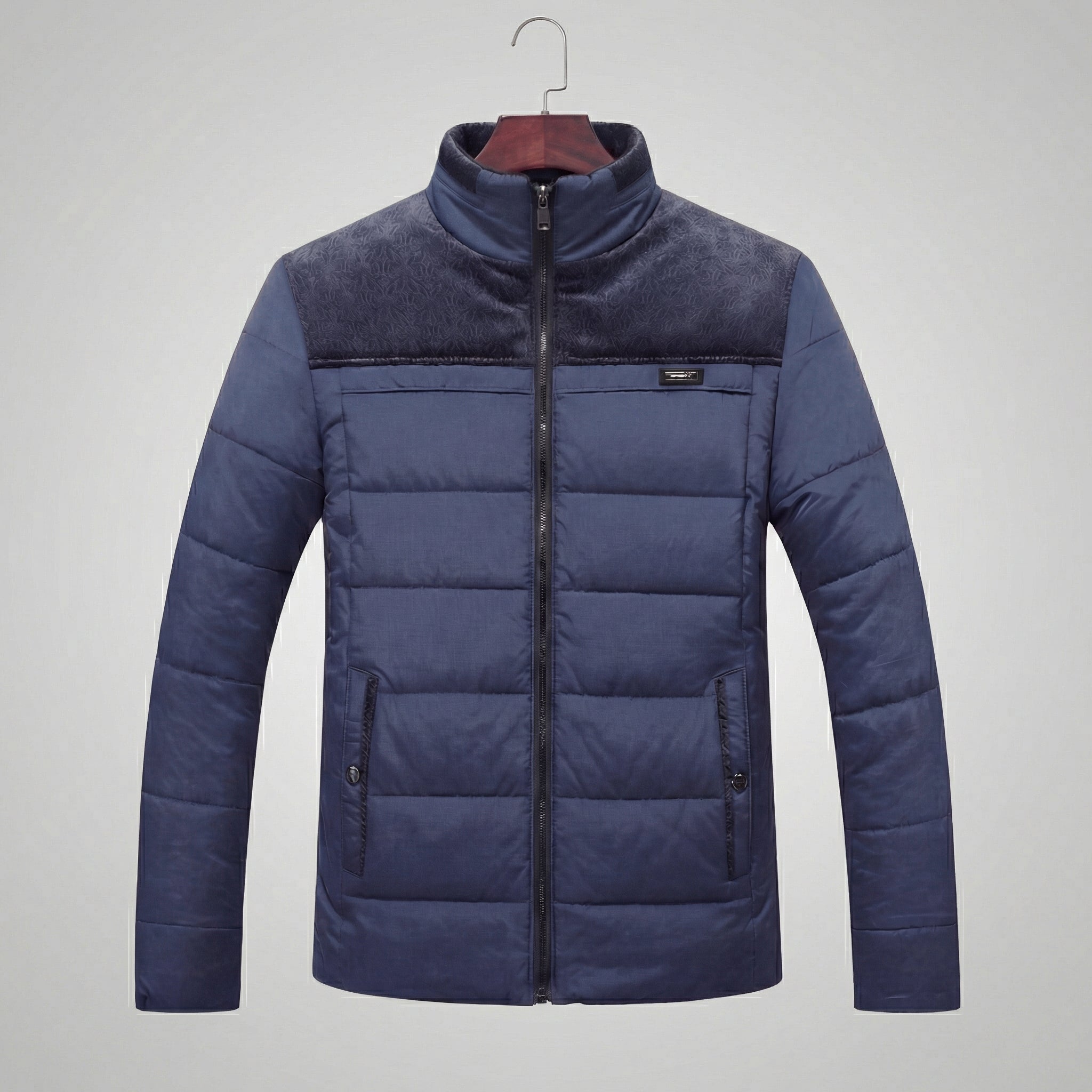 Men's Quilted Fleece Jacket with Stand-Up Collar